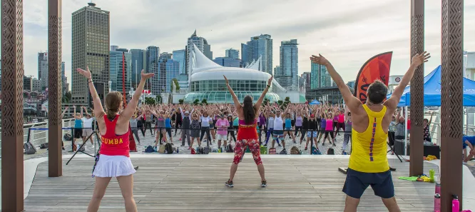 People doing Zumba at Canada Place