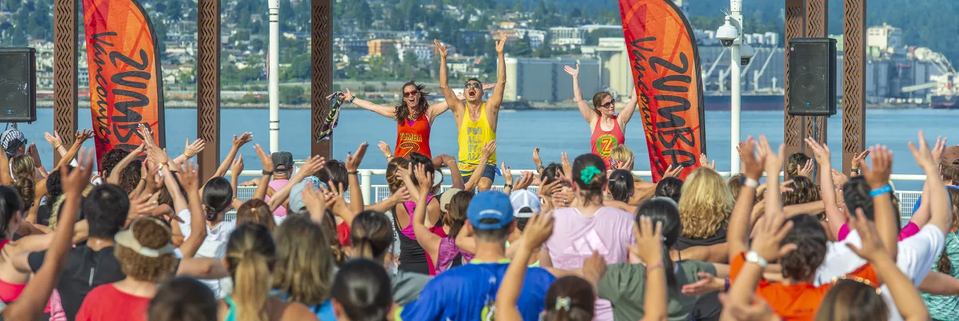 People doing Zumba at Canada Place